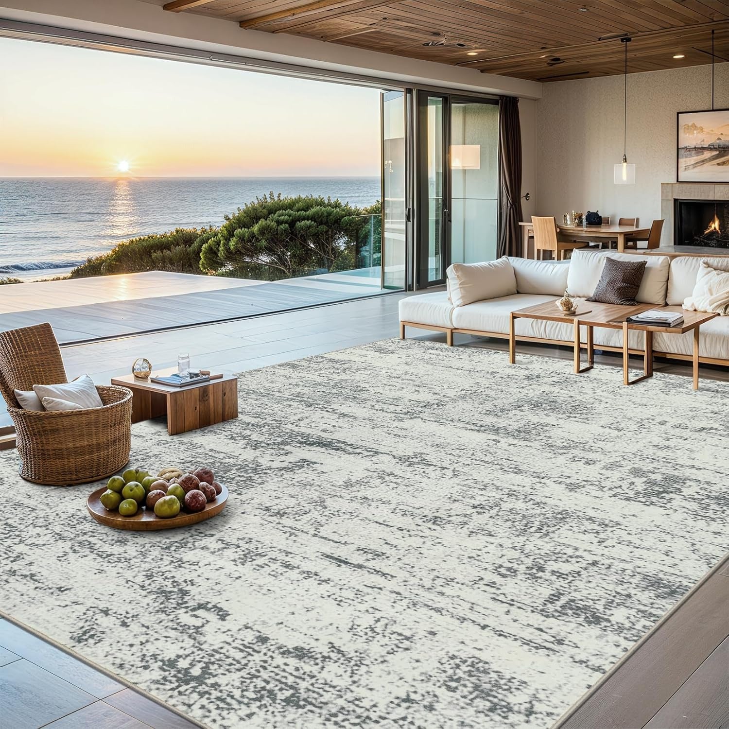 Modern Abstract Area Rug | Washable | Non-Slip | Stain Resistant | Soft Low Pile | Multiple Sizes & Colors