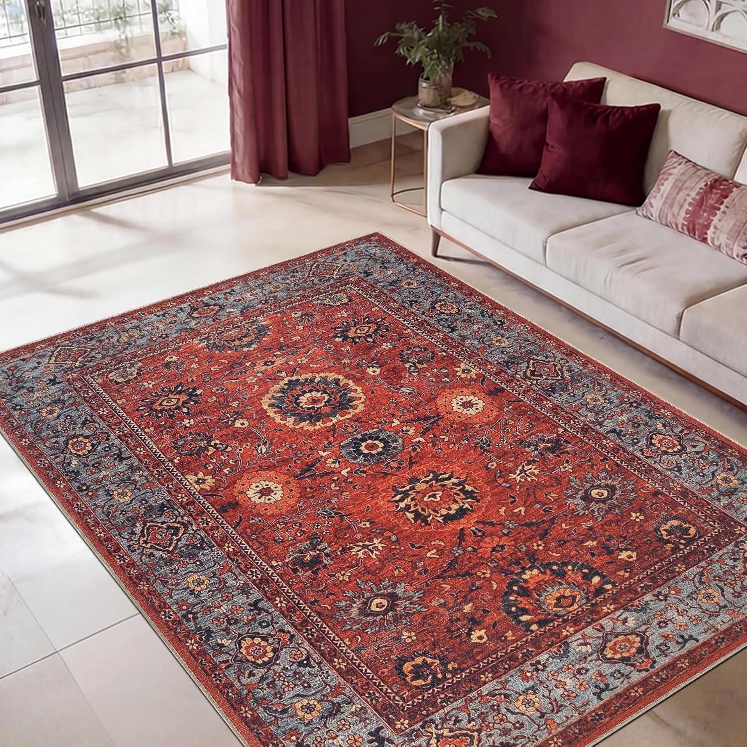 Vintage Moroccan Area Rug | Machine Washable | Non-Slip Backing | Low Pile | Multiple Sizes