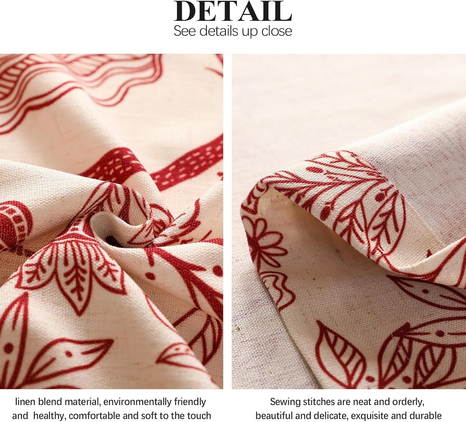 Vintage Linen Semi-Blackout Curtains with Grommets | Red Floral Cottage Style | Living Room, Bedroom & Kitchen | 2 Panels