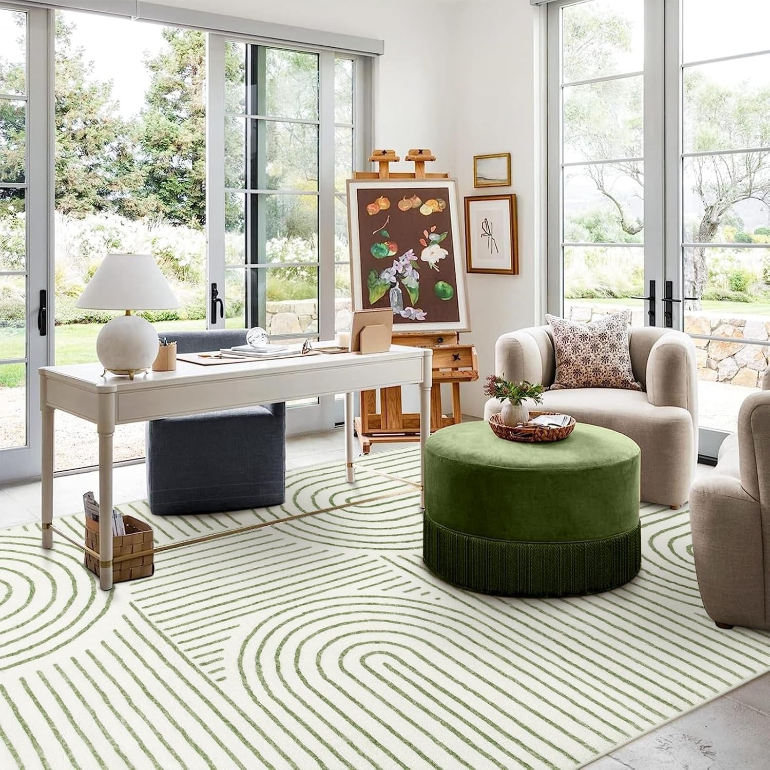 Abstract Rainbow Arc Area Soft Rug | Non-Slip | Machine Washable | Kids & Pet Friendly