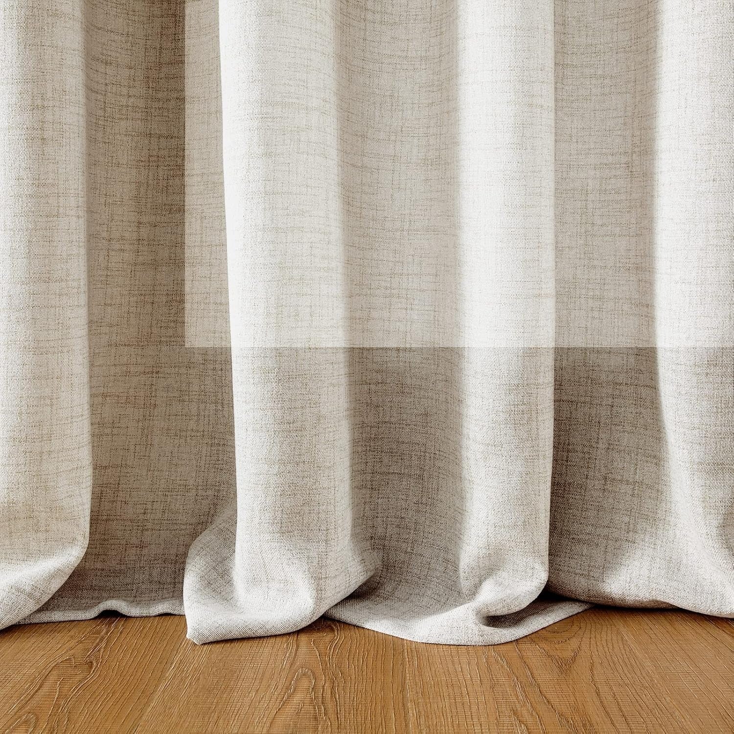 Linen-Look Curtains with Ruffle Tape | Semi-Sheer | Beige | Multiple Sizes | Rod, Hook & Drawstring
