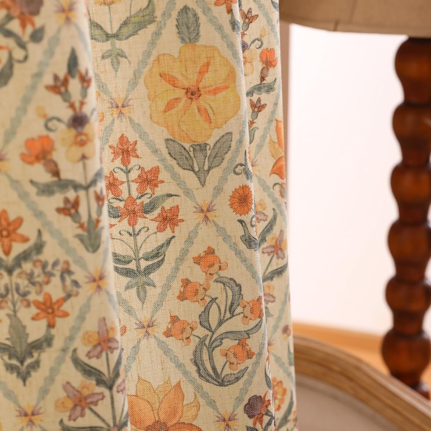 Vintage Semi-Blackout Colorful Floral Curtains with Grommets | Linen Blend | 2 Panels, 53"W × 94"L