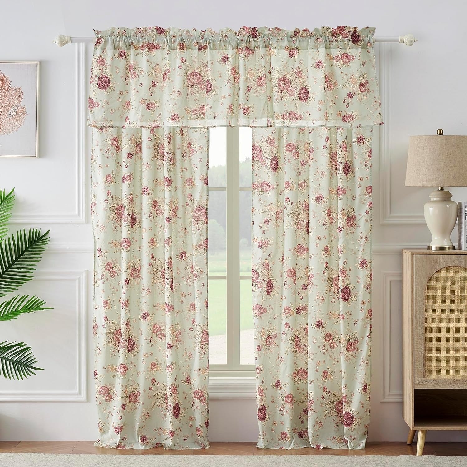Antique Rose 100% Cotton Curtain Collection | Rod Pocket | Panel or Valance