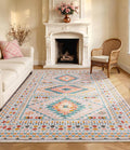 Pink Boho Tribal Area Rug | Geometric Medallion | Washable | Non-Slip | Soft Low Pile | 3 Sizes