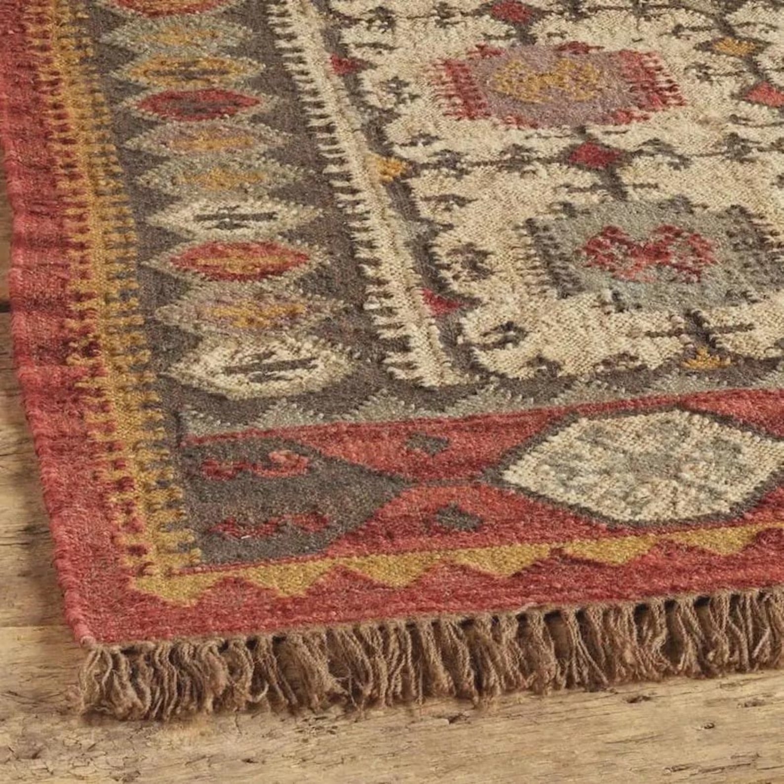 Handwoven Wool Kilim Rug | Southwestern Boho Tribal Design | Flatweave | Reversible