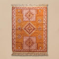 Moroccan Geometric Wool Rug | Terracotta & Blush Diamond Pattern | Boho Area Rug with Fringe